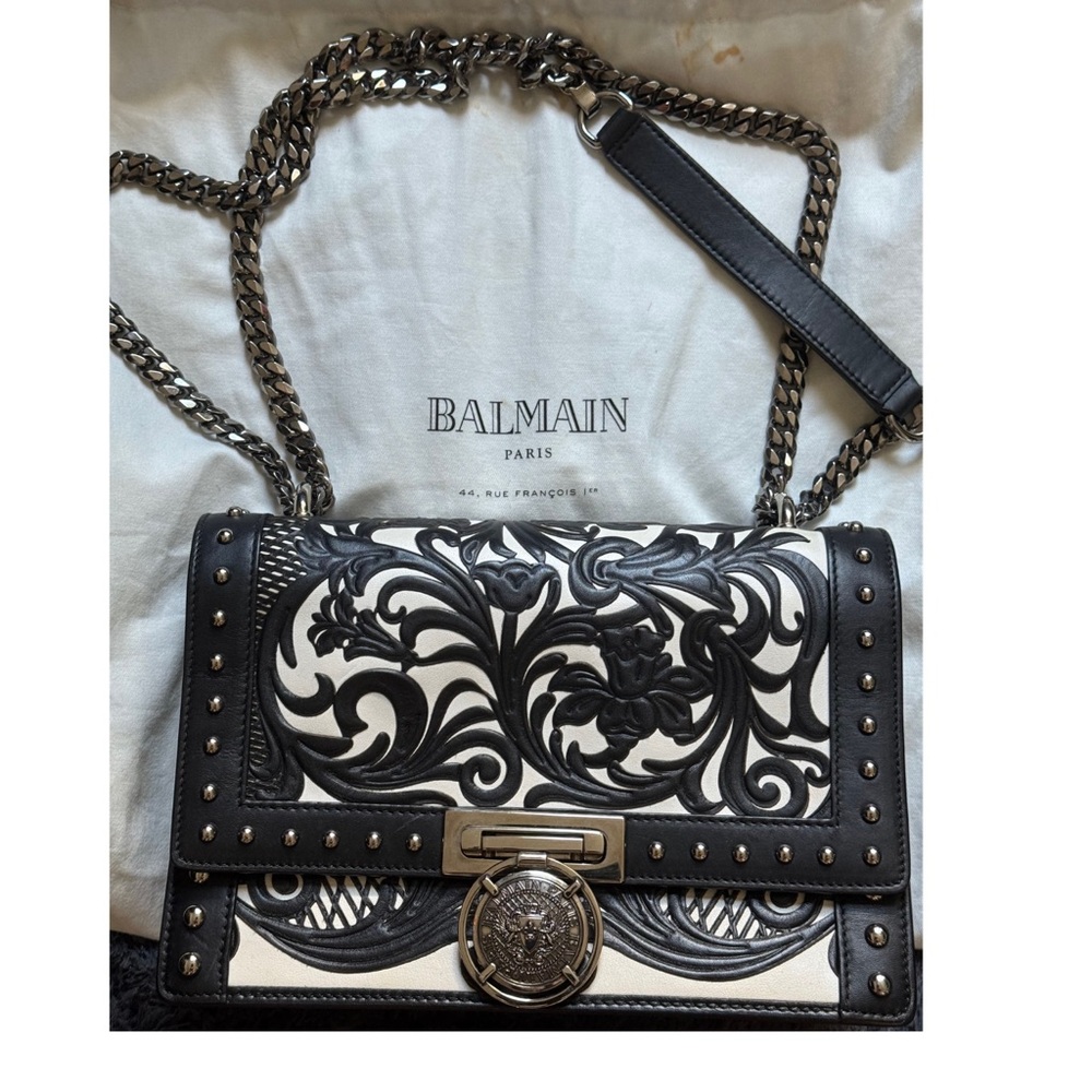 Balmain Black and White Crossbody Bag with Silver Hardware